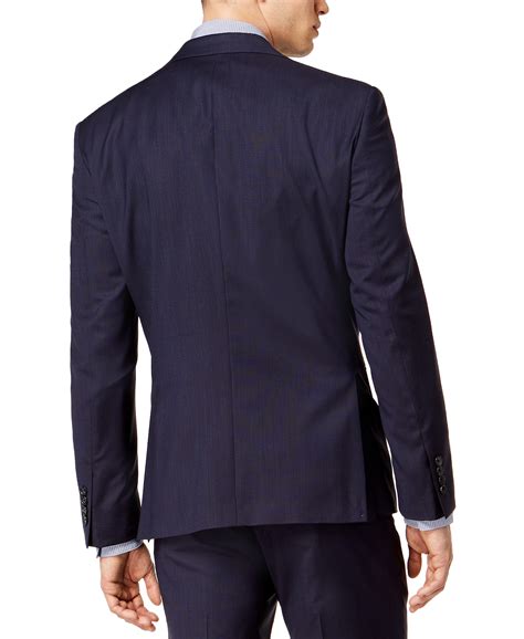 DKNY Mens Navy Wool Modern Fit Stretch Textured Short Suit Jacket