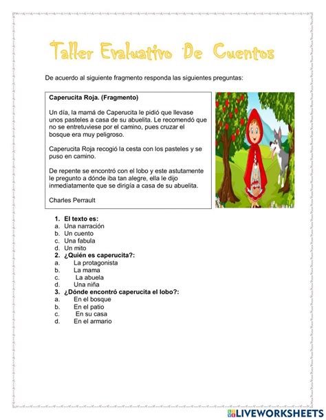 Evaluación de cuentos infantiles worksheet Cuentos Cuento infantiles