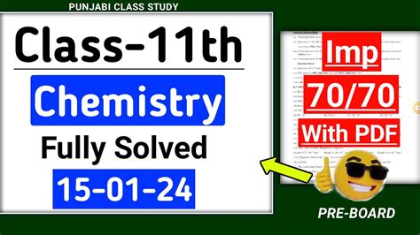 Pseb Th Chemistry Pre Board Paper Th Class Chemistry Final