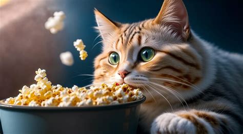 Premium AI Image | An anthropomorphic cat eating popcorn and watching a ...