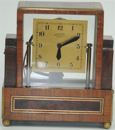 Clockette Brevete S G D G Bulle Art Deco Clock Inlaid Wood Brass