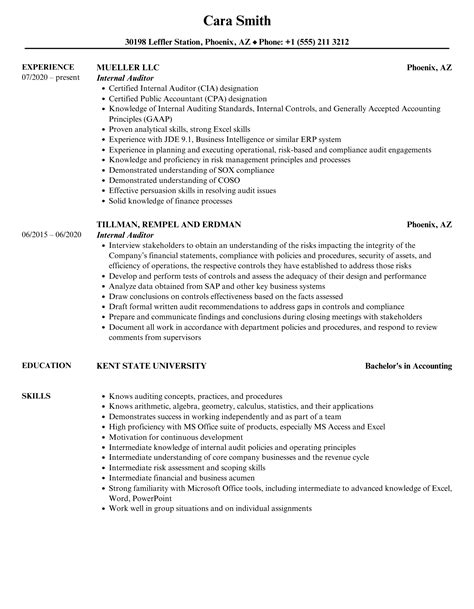 Internal Auditor Resume Sample