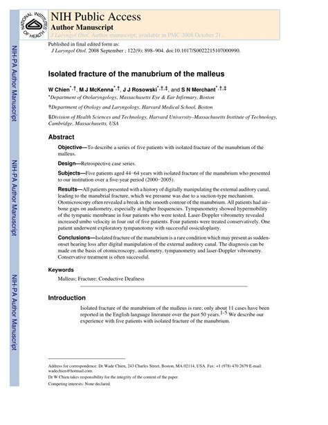 (PDF) Isolated fracture of the manubrium of the malleus