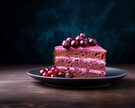 Un Trozo De Pastel De Chocolate Con Cerezas Encima Vector Premium