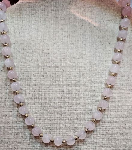 Necklace Of Natural Pink Rose Quartz Faceted Round Gemstone Beads W