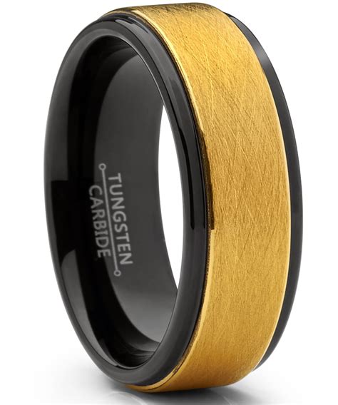 Men S Two Tone Black And Goldtone Textured Brushed Tungsten Wedding