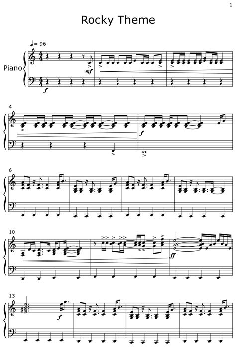 Rocky Theme Sheet Music For Piano