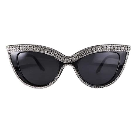 Fuprecious Cat Eye Sunglasses Bling Rhinestones Crystal Black Plastic