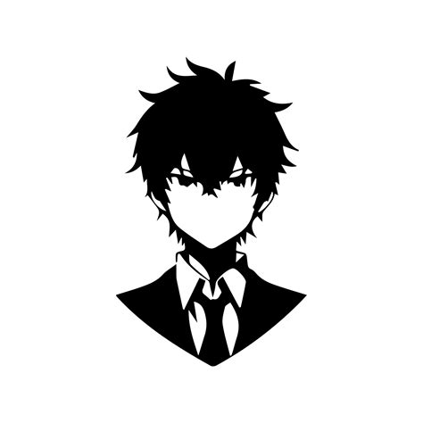 illustration of boy profile anime style, black silhouette isolated on ...