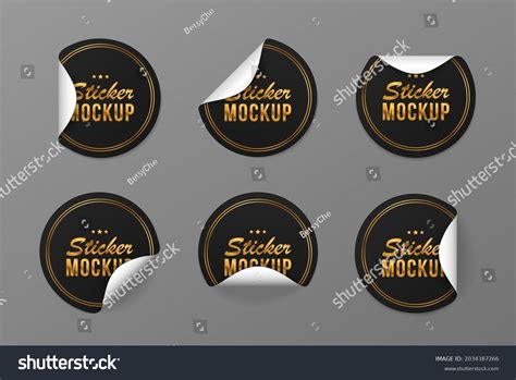 Mockup Realistic Paper Round Stickers Black เวกเตอร์สต็อก ปลอดค่า