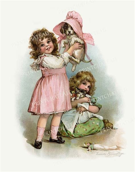 Puppy Dogs Little Girls New Giclee Art Print Cat Kitten By Frances