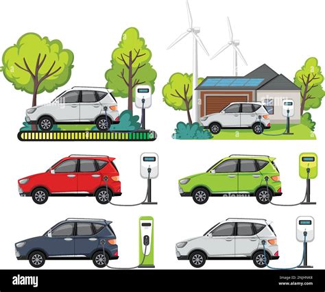 Set Of Electric Vehicle Charging Stations Illustration Stock Vector