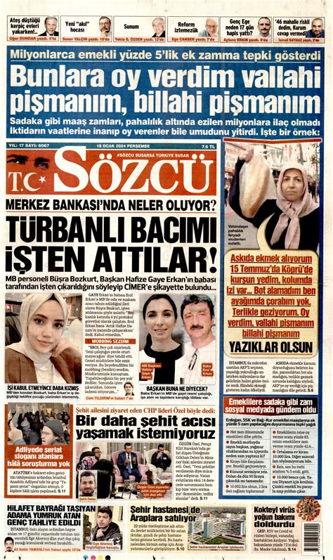 Sözcü Gazetesi Sözcü Manşet Oku Haberler 18 Ocak 2024