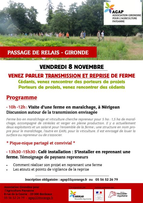 Journée transmission reprise de ferme le 8 novembre Lien des terroirs 33