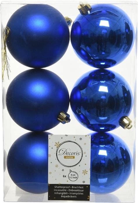 6x Kobalt Blauwe Kunststof Kerstballen 8 Cm Mat Glans Onbreekbare