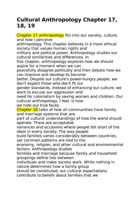 Cultural Anthropology Chapter 17 This Chapter Believes In A More Ethical Society That Values