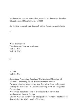 Mathematics Teacher Education Journal Mathematics Teacher Educa Docx