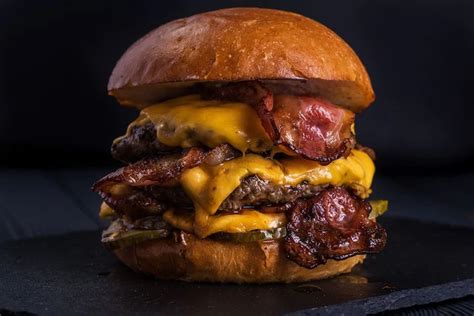 Premium Photo Burger Double Cutlet Double Cheddar Cheese Bacon