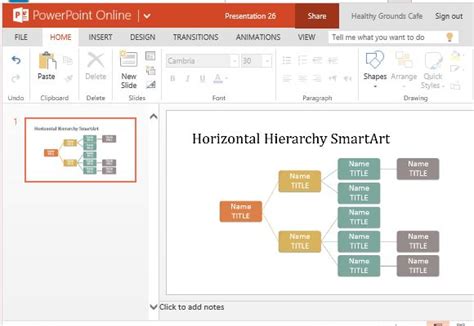 Horizontal Hierarchy Organization Chart Template For PowerPoint