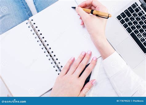 Female Hands Writing In Notepad Stock Photo Image Of Empty Female