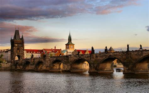 Charles Bridge In Prague Czech Cheshkae Famous Bridge Passing Under