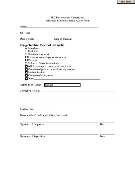 Personnel Action Form Template