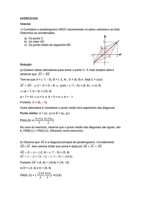 Exercicios Vetores Retas Plano Resolvidos Exerc Cios Vetores