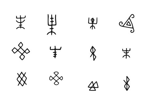 Simple Futhark norse islandic and viking runes set. Magic hand draw symbols as scripted ...