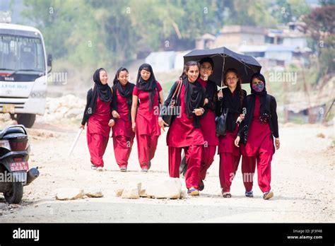 Female students in school uniforms, Kathmandu, Nepal Stock Photo - Alamy