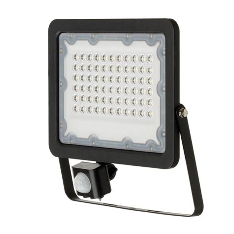 50w Led Floodlight With Pir Sensor Ip67 6000k Ip65 Black