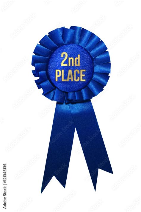 Second place blue ribbon award on white background. Stock Photo | Adobe Stock