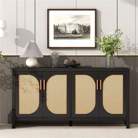 DEALTOPS Modern Minimalist Sideboard With Rattan Doors Large Storage