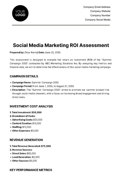 Free Social Media Marketing ROI Assessment Template to Edit Online