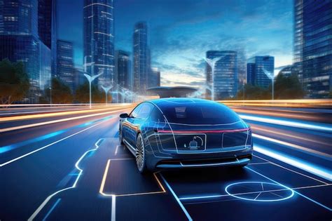 Premium Ai Image Futuristic Concept Car Autonomous Selfdriving Vehicle Navigating City Highway