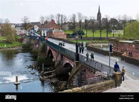 River Dee And The Old Dee Bridge Near The City Walls Chester Cheshire