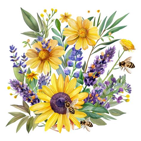 Round Flowers And Bees Art Print Free Stock Photo - Public Domain Pictures