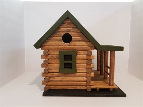 Hand Crafted Log Cabin Bird House With Stone Chimney - Etsy