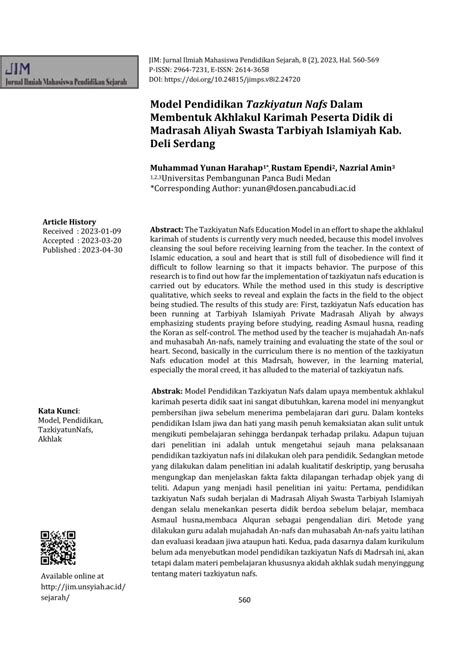 PDF Model Pendidikan Tazkiyatun Nafs Dalam Membentuk Akhlakul Karimah