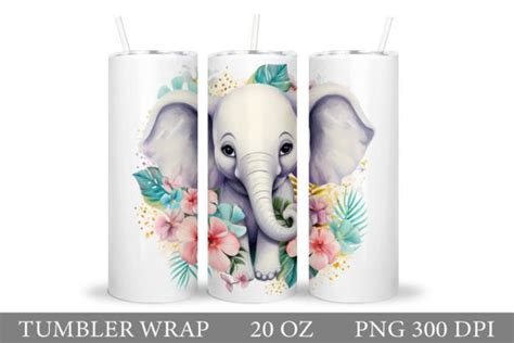 Cute Elephant Tumbler Flowers Tumbler Graphic By Shishkovaiv