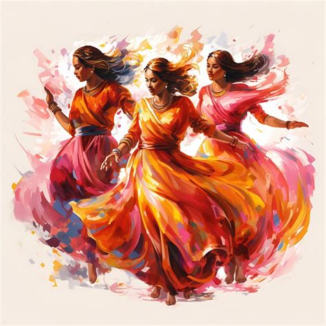 Premium AI Image | Watercolor of Giddha Dancers With Bright Pink and Yellow Costumes Twirling ...