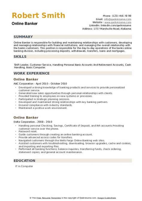 Online Banker Resume Samples QwikResume