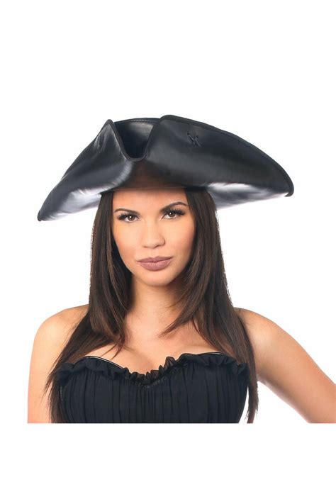 Black Faux Leather Pirate Hat - Unspoken Fashion