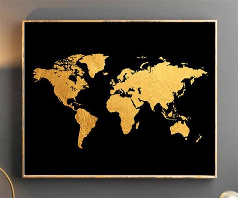 Gold World Map World Map Wall Art Gold World Map Poster Golden World ...