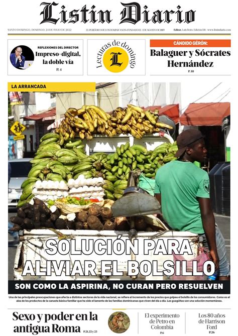 Portada Periódico Listín Diario Domingo 24 Julio 2022 Dominicana Do