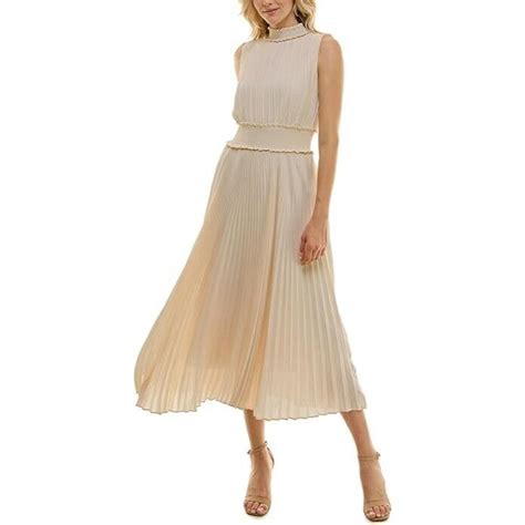 Nanette Lepore Smocked High Neck Pleated Flowy Maxi Dress Cream Women