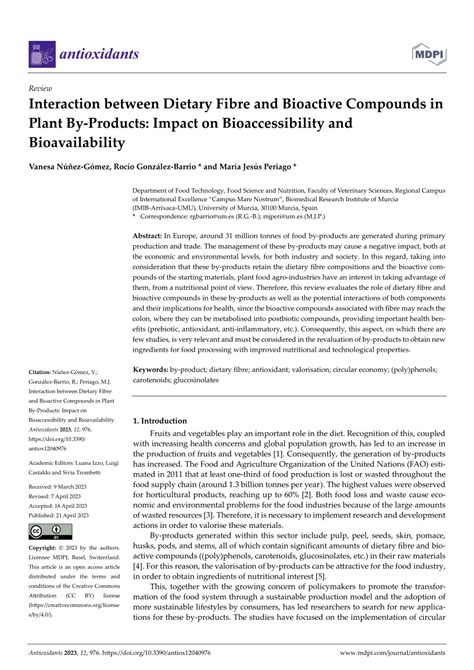 Pdf Interaction Between Dietary Fibre And Bioactive Compounds In