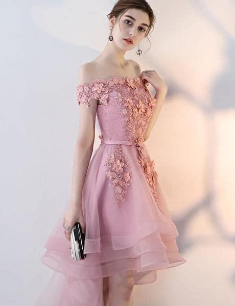 Pink High Low Tulle Off Shoulder Party Dress Pink Homecoming Dress Pink Homecoming Dress