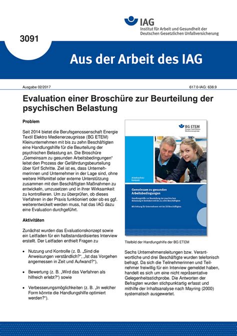 Evaluation Einer Brosch Re Zur Beurteilung Der Psychischen Belastung