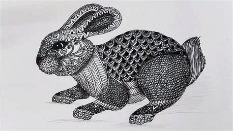 How To Draw Mandala Art Of Rabbit Zentangle Art Doodle Art Easy