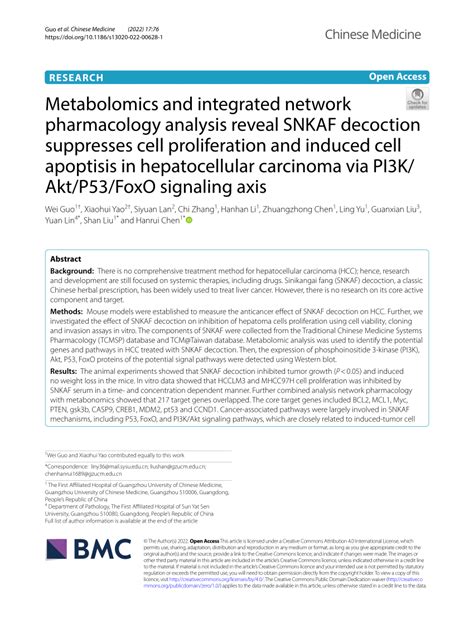 PDF Metabolomics And Integrated Network Pharmacology Analysis Reveal